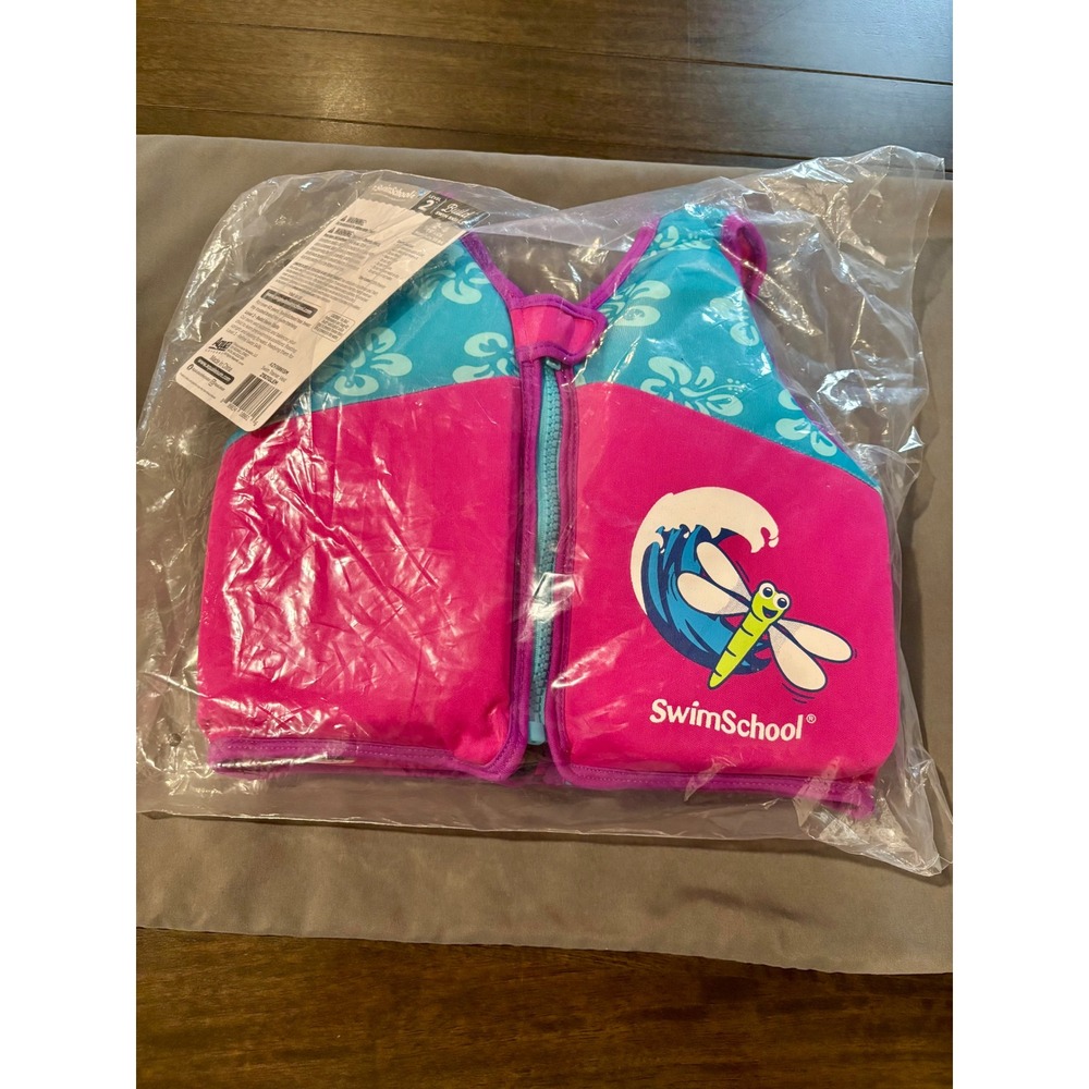SwimSchool Kids Level 2 Swim Trainer Vest Pink Teal Dragonfly 2-4 Years 33lbs